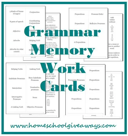 Grammar Memory Work Cards by sproutingtadpoles.com