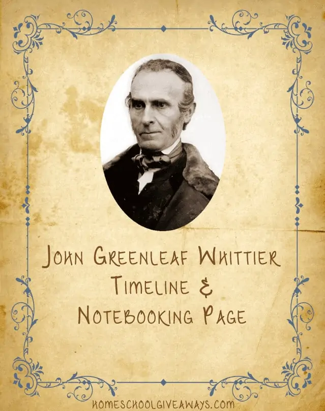 American Authors Timeline Worksheet and Notebooking Page-John Greenleaf Whittier