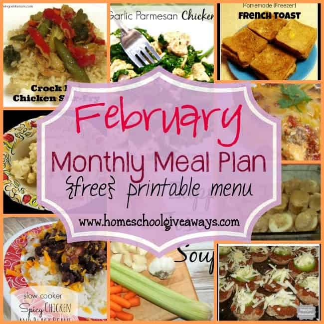 February Monthly Meal Plan {free printable menu}