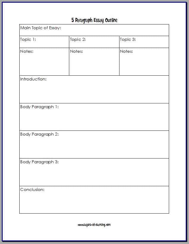 5 paragraph essay graphic organizer for kids