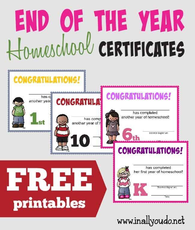 End of the Year Homeschool Certificates – FREE Printable