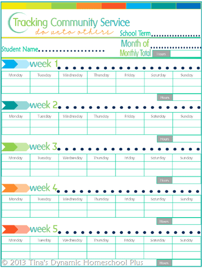 FREE Community Service Tracking Printable