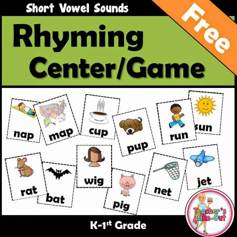 FREE Rhyming Center Game for Teaching Short Vowels Homeschool Giveaways