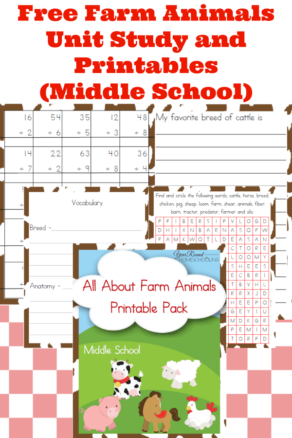 FREE Farm Animal Unit Study and Printables for Middle Schoolers