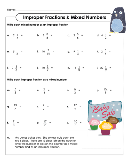 Improper Fraction Worksheets