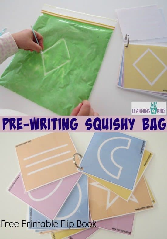 Pre-Writing Squishy Bag with FREE Printable Flip Book