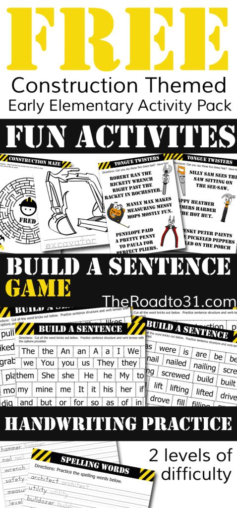 FREE Printable Construction Zone Educational Activity Pack - Homeschool