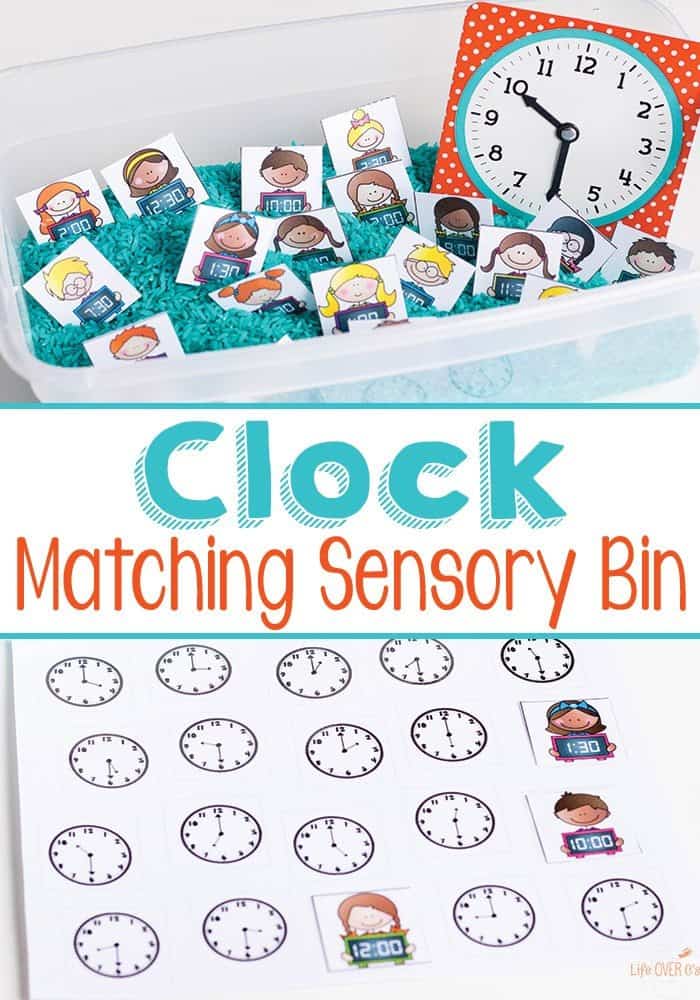 Clock Matching Sensory Bin with FREE Printables
