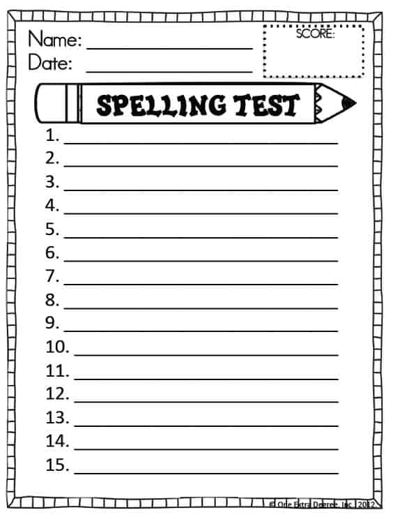 FREE Printable Spelling Test Template