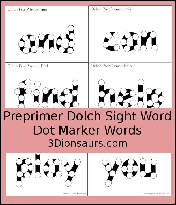 FREE Pre-Primer Dot Marker Sight Word Pages