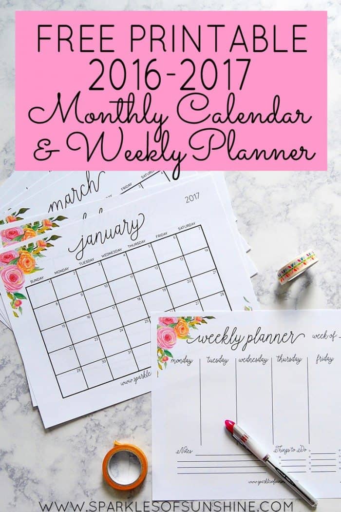 FREE Printable 2017 Weekly Calendar and Monthly Planner