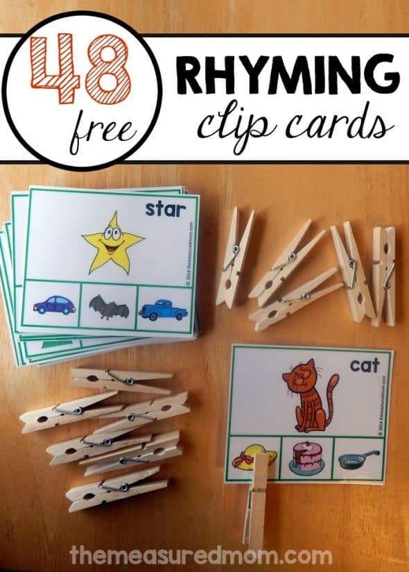48 FREE Printable Rhyming Clip Card Pack Homeschool Giveaways