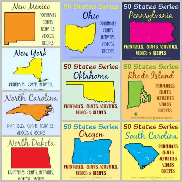Studying the 50 states? Check out these resources including free printables, crafts, fun activities, travel destinations and recipes for all 50 states! :: www.homeschoolgiveaways.com