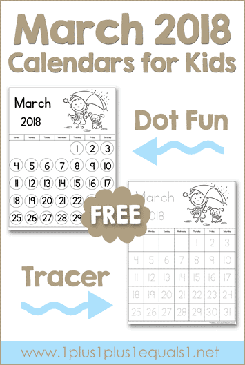 FREE March 2018 Calendar Fun for Kids