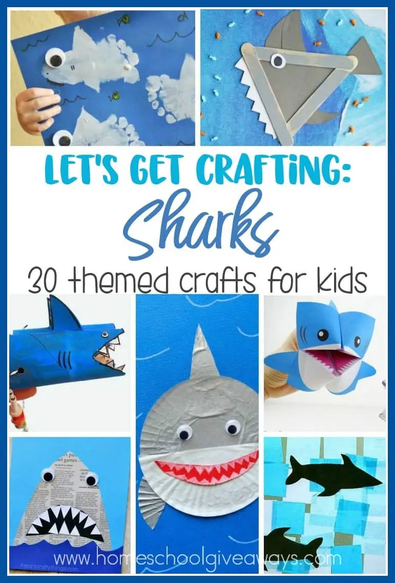 Are you studying sharks? Check out these fun crafts the kids are sure to love! From sensory activities to hand puppets to games and more! :: www.homeschoolgiveaways.com