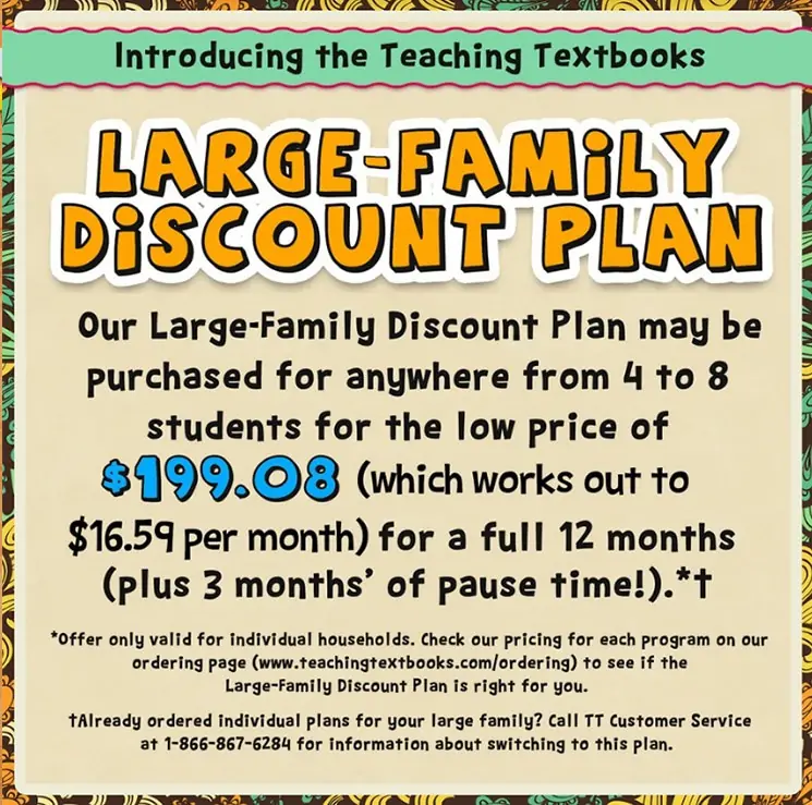 large family discount for Teaching Textbooks math curriculum