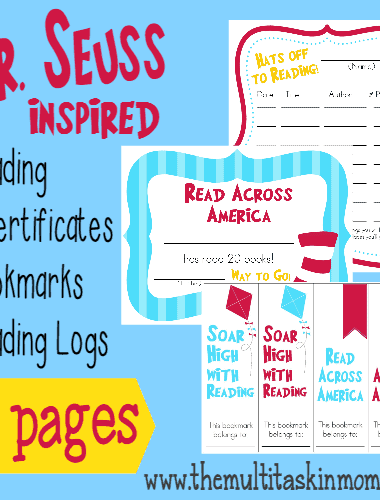 Get kids excited about reading with these fun Dr. Seuss inspired Reading Certificates, Reading Logs & Bookmarks! :: www.homeschoolgiveaways.com