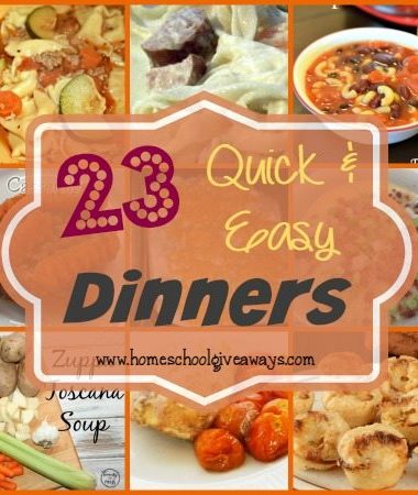 No matter how much I plan dinners seem to go awry. Here's 23 Quick & Easy Dinners to help you out!! :: www.homeschoolgiveaways.com