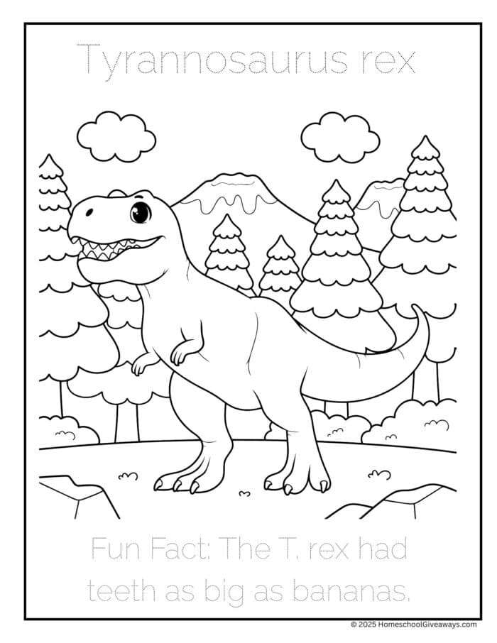 Tyrannosaurus-rex-Coloring-Page. with fun fact that their teether were as big as bananas