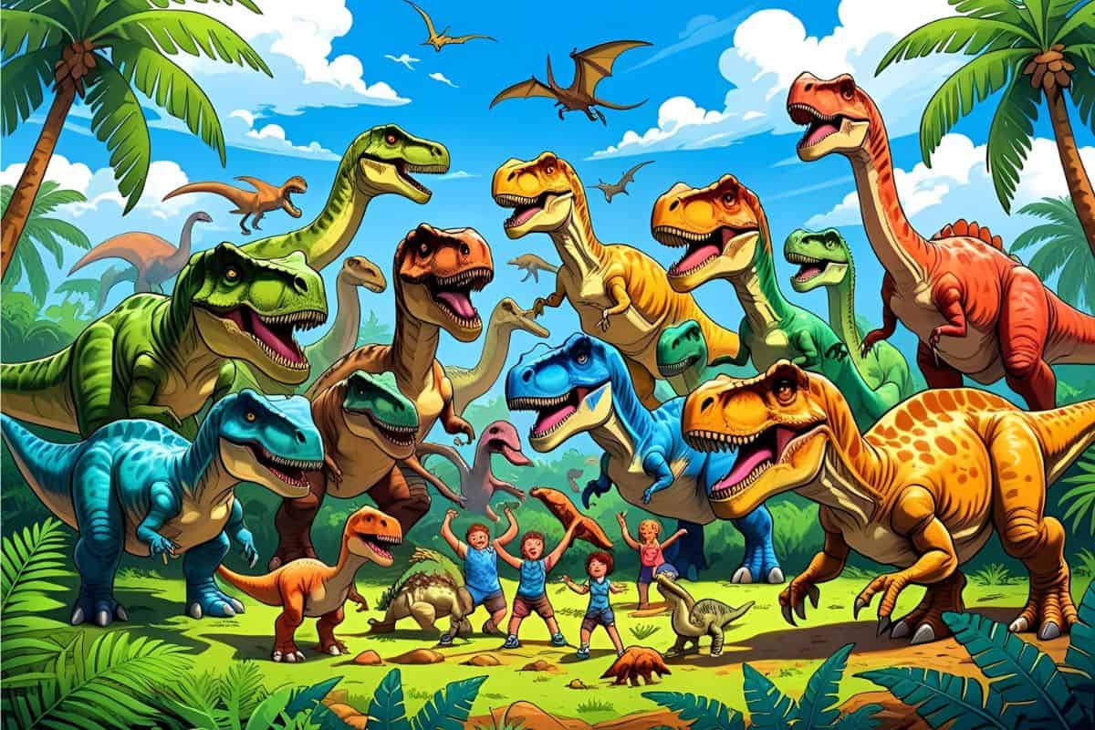 dinosaur activities for kids with multiple dinosaurs of all sizes