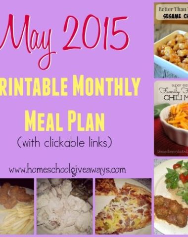 May is just around the corner. Make your nightly meal times easier and more pleasant with this Printable Meal Plan!! Includes clickable links to the recipes too! :: www.homeschoolgiveaways.com