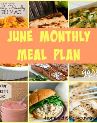 Want simple and easy meals? Check out the downloadable June Meal Plan with clickable links!! :: www.homeschoolgiveaways.com