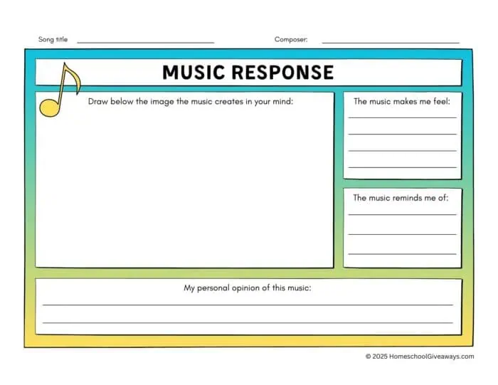 music response worksheet in blue