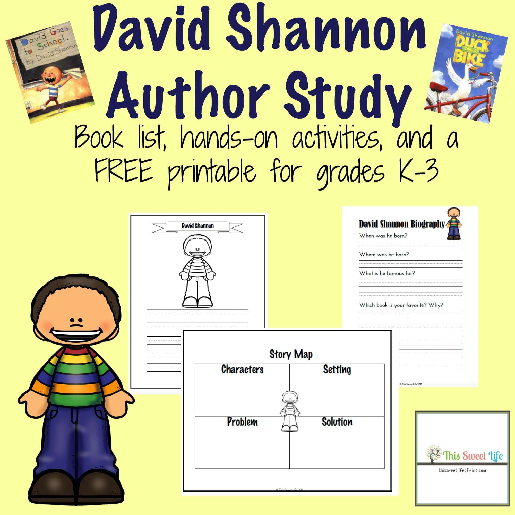 FREE David Shannon Author Study Printables