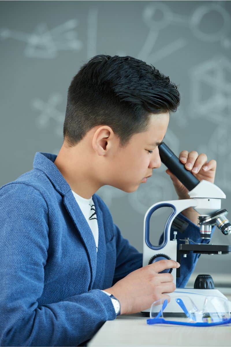 label microscope worksheet with a teen looking into a microscope