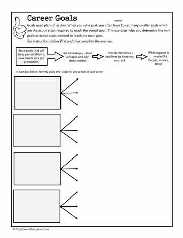 Career Goals Worksheet for Highschool