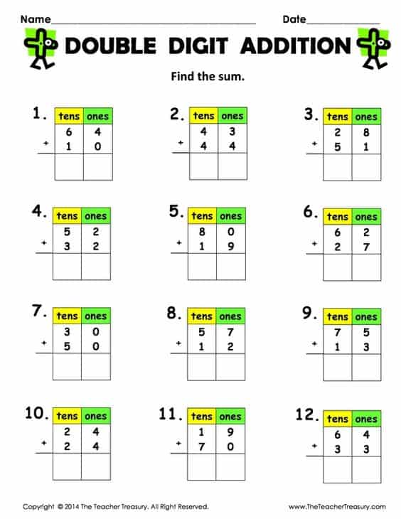 FREE Printable Double Digit Addition Worksheet