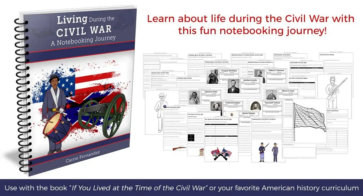 Living During the Civil War workbook cover and image examples of pages from the workbook