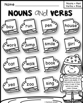 FREE Printable First Grade Nouns and Verbs Worksheet