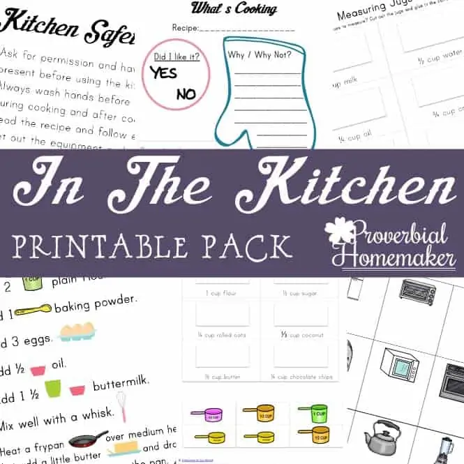In the Kitchen Printable Pack text with image examples of pages