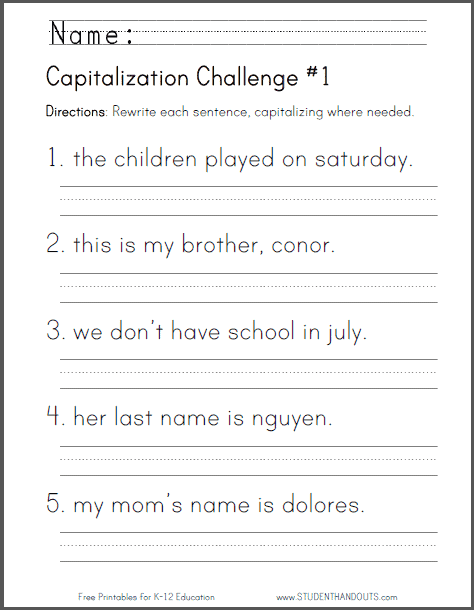 FREE Printable Capitalization Challenge Worksheet