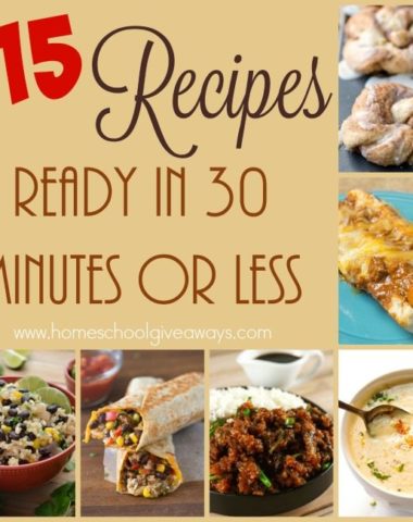 Don't have a lot of time, but want a home-cooked meal? These recipes are ready in 30-minutes or less! From breakfast to side dishes and Whole30 to Lunch & Dinner. We've got you covered. :: www.homeschoolgiveaways.com