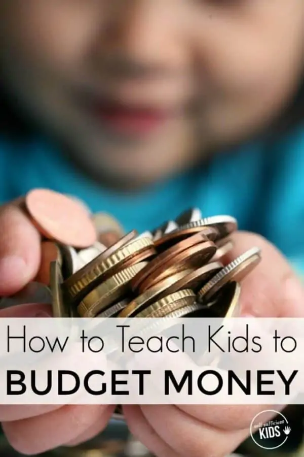 How to Teach Kids to Budget Money with image of hands holding a lot of coins