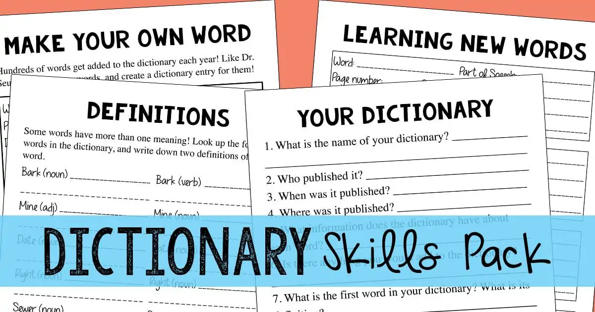 dictionary skills printable