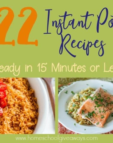 Sometimes life gets crazy and the day gets away from us. Here are some Instant Pot Recipes you can make and serve in just 15 minutes or Less! :: www.homeschoolgiveaways.com