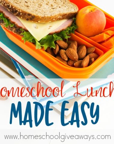 Somehow lunch seems to be the hardest meal for most homeschool moms. Here are some great tips, ideas and recipes to make homeschool lunches quick, easy and healthy! :: www.homeschoolgiveaways.com