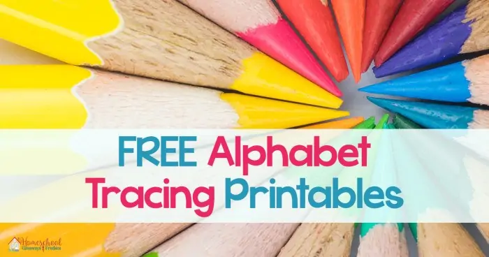 Free Alphabet Tracing Printables text with image background of colored pencils