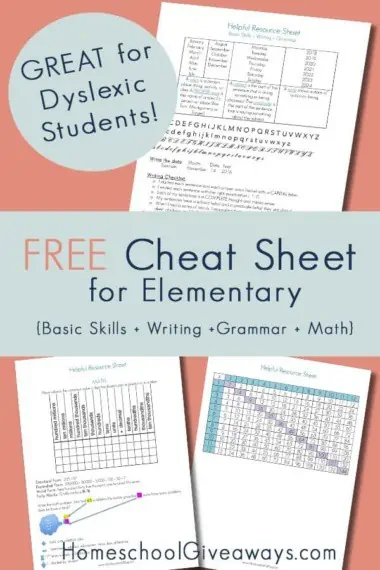 Free Cheat Sheet for Elementary Great for Dyslexic Students