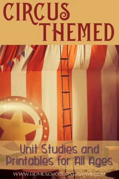 Circus Themed Unit Studies text with a circus background