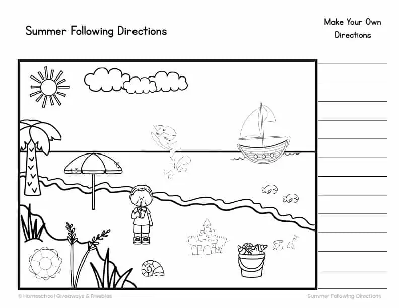 summer following directions worksheet