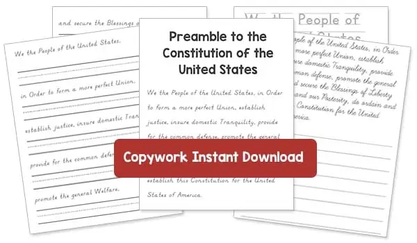 Free Printables for Learning the Constitution (Instant Copywork Download)