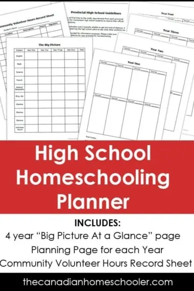 High School Homeschool Planner text with image examples of pages