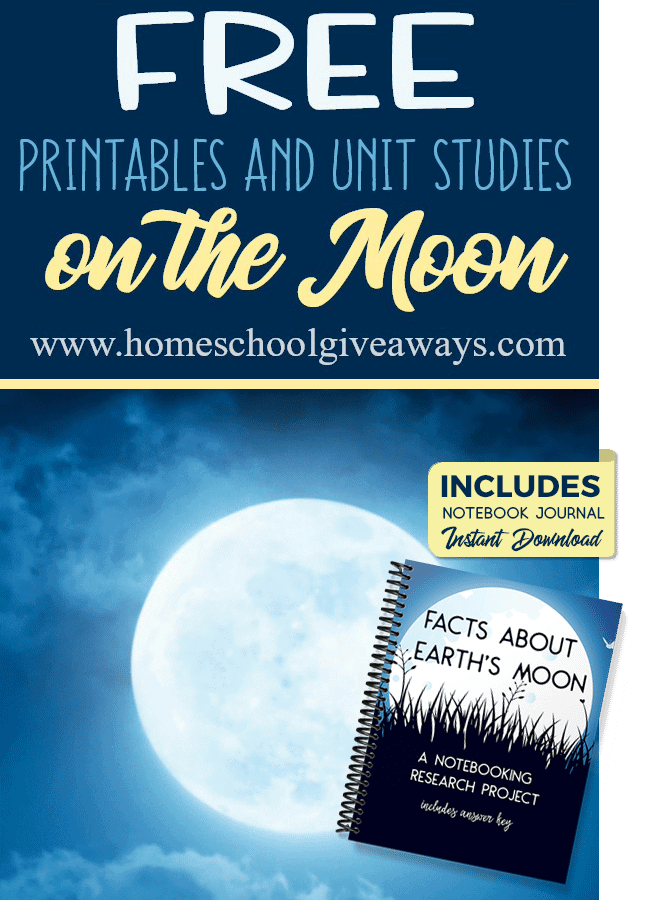 picture of the night sky moon and text overlay Free Printables and Unit Studies on the Moon