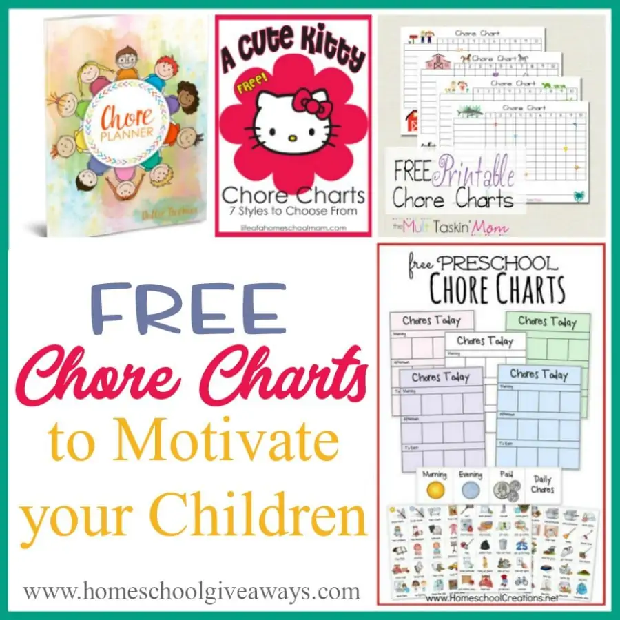 If you're looking for some great chore charts to help keep your house in order and your kids organized, check out these FREE chore charts that will Motivate them. :: www.homeschoolgiveaways.com