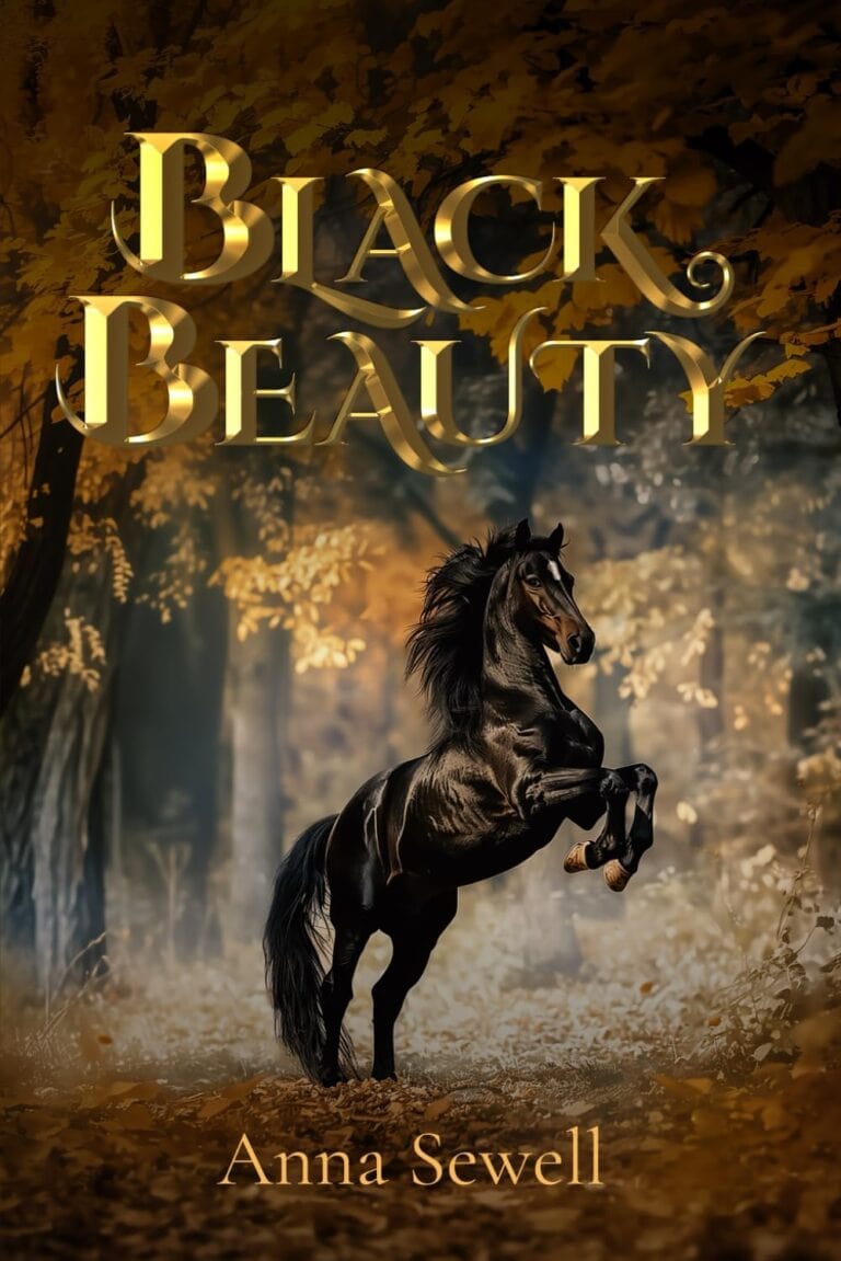 black horse rearing up - cover for Black Beauty story