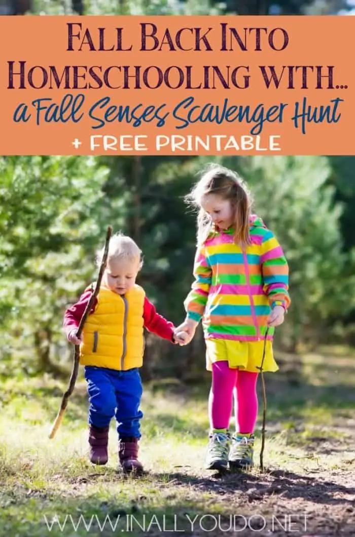 young kids taking a hike - fall senses scavenger hunt
